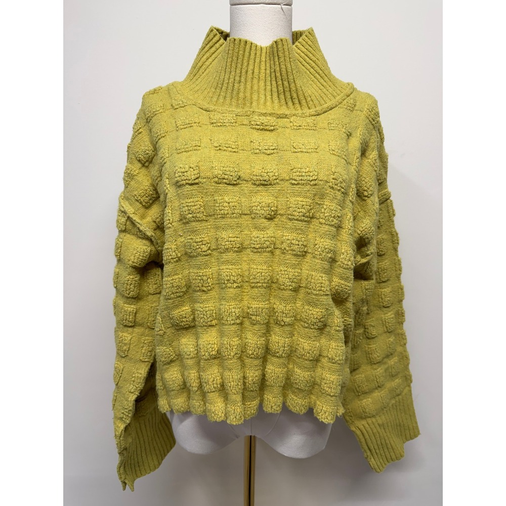 Free People We The Free Soul Searcher Sweater Yellow Textured Mock Neck Small
